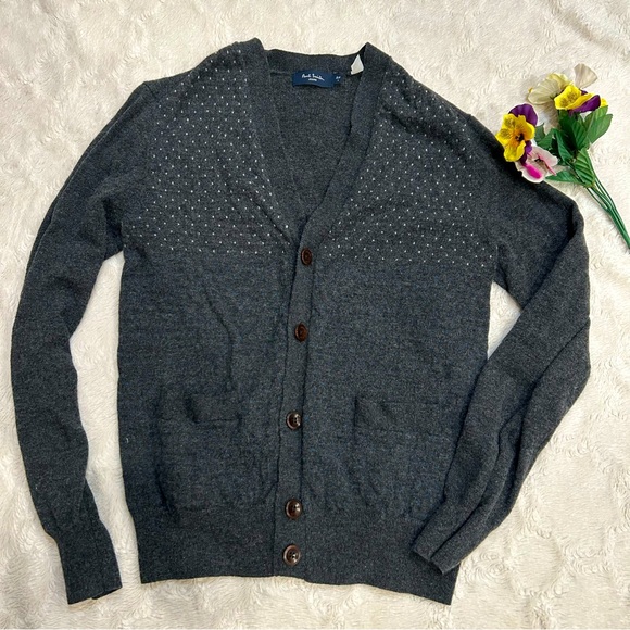 Paul Smith Charcoal Dotted Grey Wool Cardigan Sweater - Picture 1 of 8